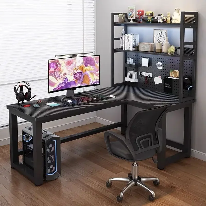 

L-shape Computer Desk Writing Study Office Gaming Table Modern Simple Style Compact with Side Bag Headphone Hook Easy Assembly