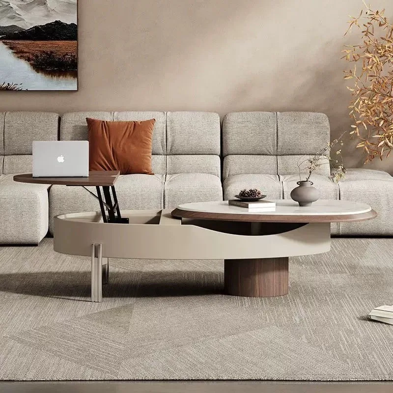 Luksusowy minimalistyczny stolik kawowy w stylu nordyckim, wielofunkcyjny zestaw ozdobny, estetyczny włoski mebel do salonu.
