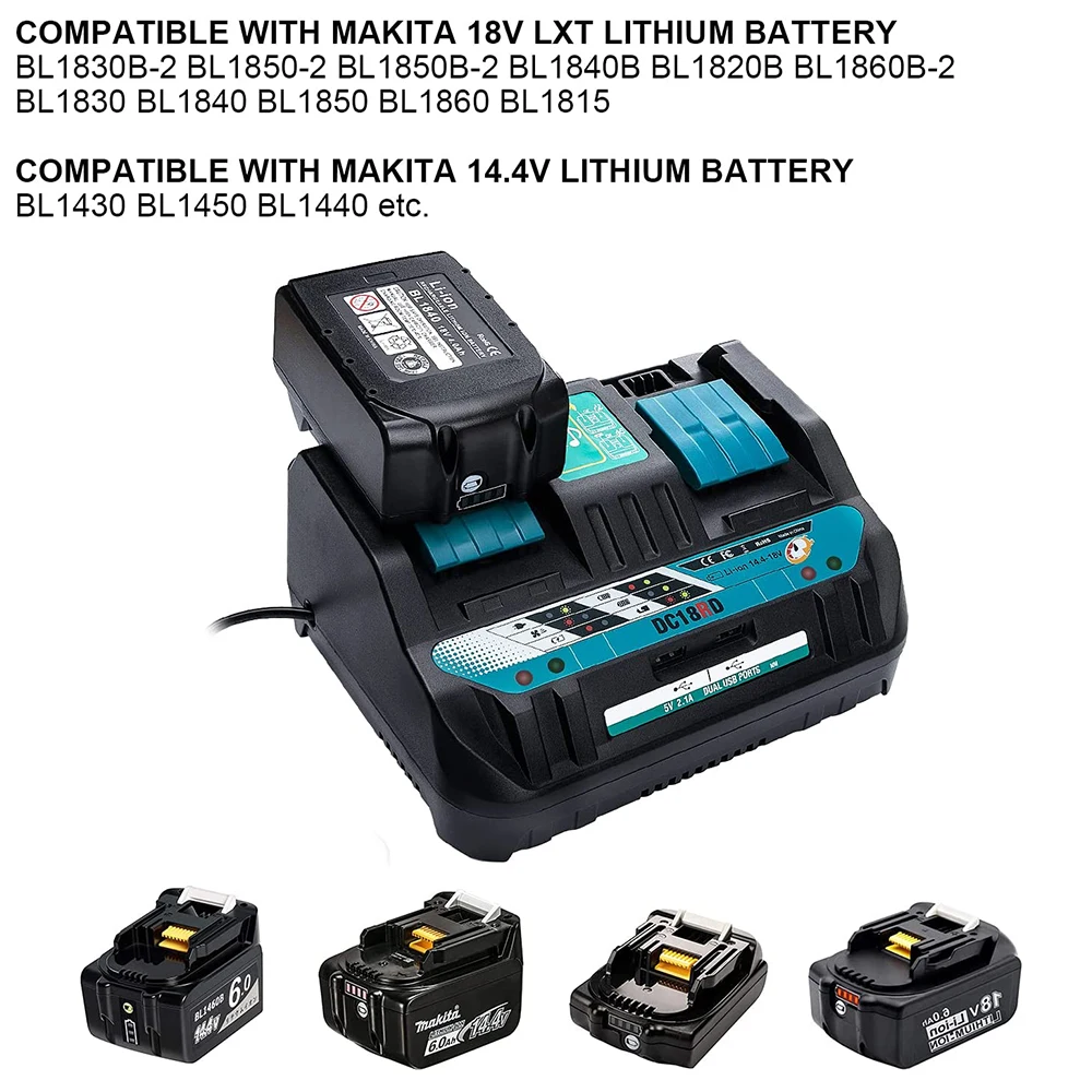 Dual Battery Charger DC18RD Replacement for Makita 18V Battery Charger Makita 14.4V 18V Li-ion Battery BL1830 BL1840 BL1860