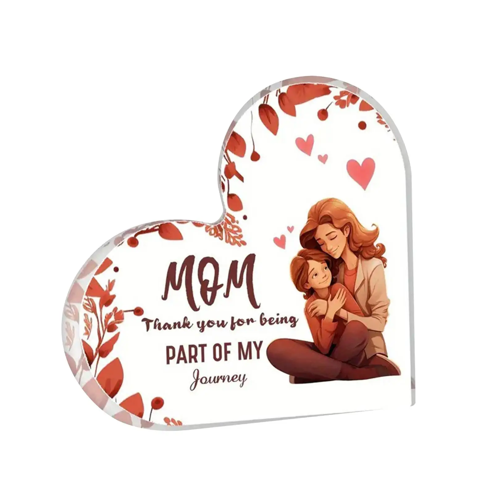 Acrylic Heart Sign Mom Gift Decorative Creative Thank You Gift Keepsake Ornament for Grateful Birthday Gift Christmas Desk Decor