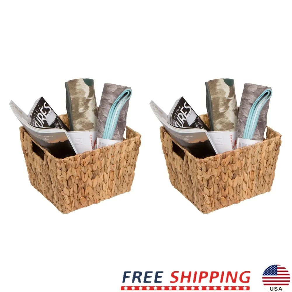 

Set of 2 Rectangular Hyacinth Storage Baskets with Handles Wicker Baskets Home Organization and Decoration