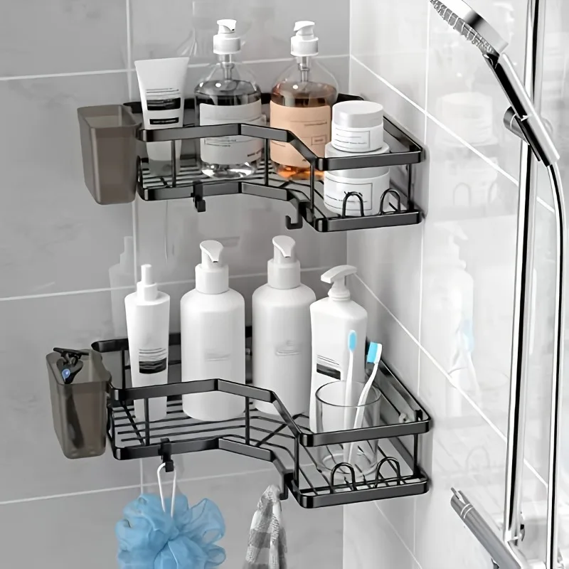 Bathroom Storage Rack Toilet Shelf No-Drill Corner Shelf Shower Wall Mounted Shelf Bracket Bathroom Accessory Organizer