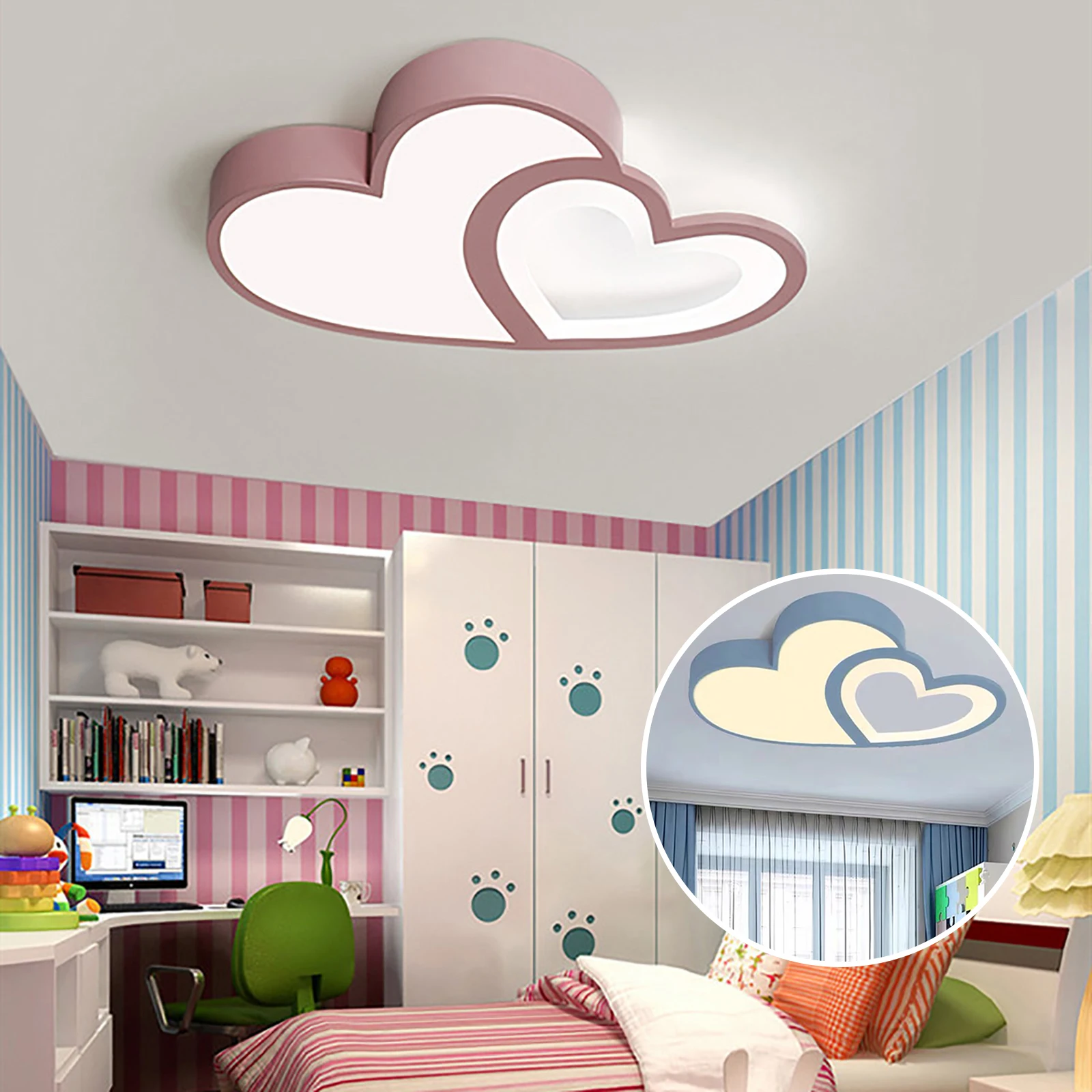 

Creative Heart-shaped Ceiling Light Children's Room Design Cartoon Flush Mount Lamp Room Decor Light For Kids Pink/Blue