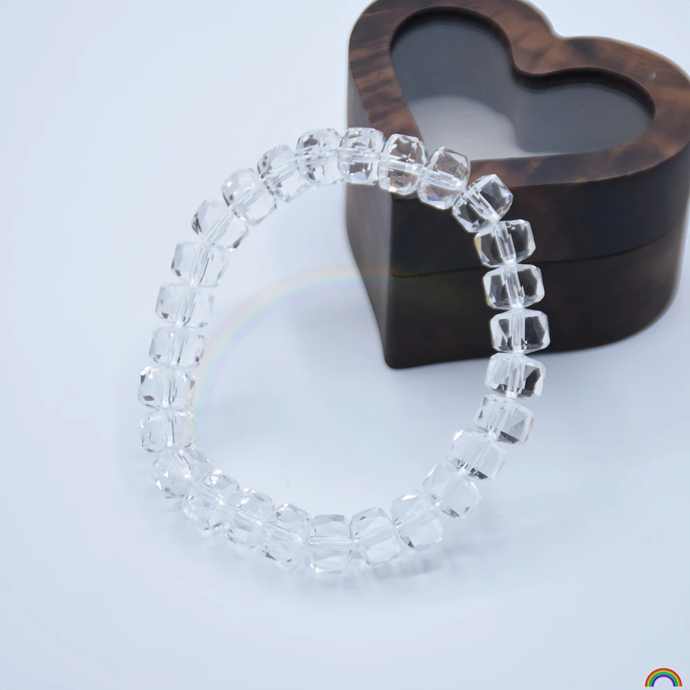 Pulsera de cuentas de cristal blanco natural con corte recto, joyería de cuentas con placa de corte de diamante de luz condensada Ice Soul, Rwbuy