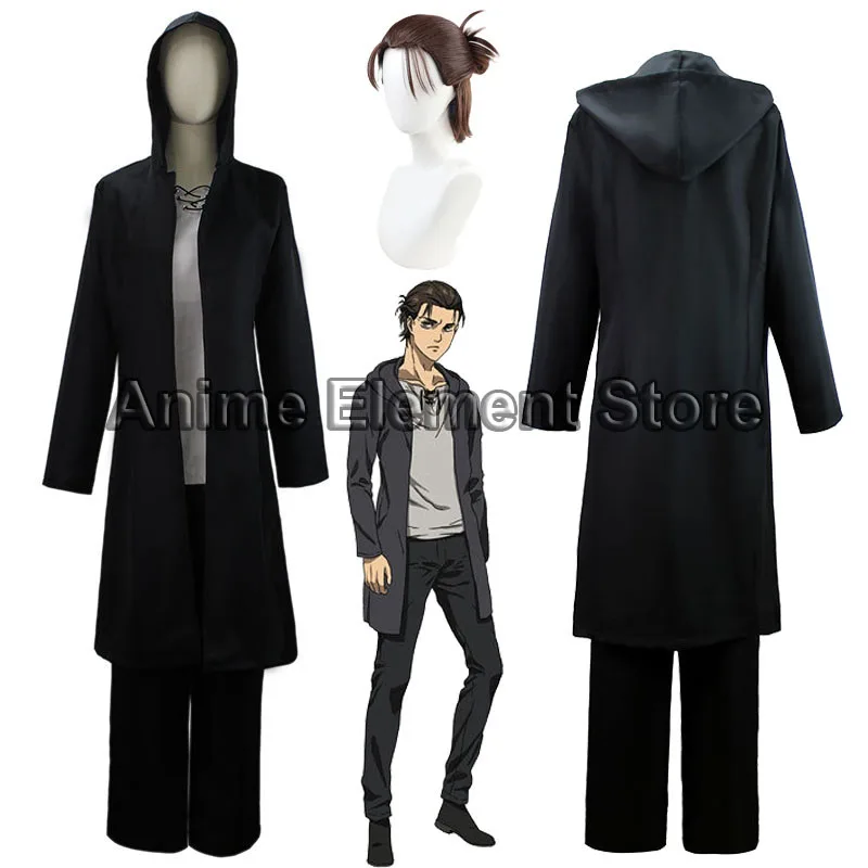 

Attack on Titan Cosplay Jaeger Eren Cosplay Costume The Final Season Uniform Wig Black Coat Anime Women Men Halloween Carnival