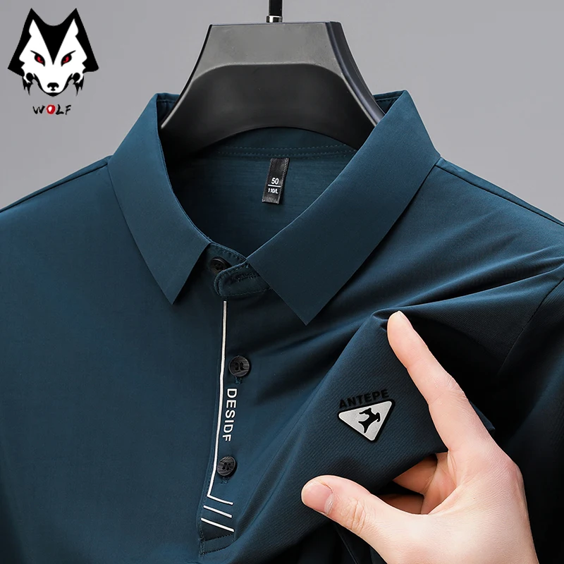 Nieuw zakelijk casual herenshirt met korte mouwen en badge effen kleur poloshirt modieus ademend comfortabel veelzijdig top