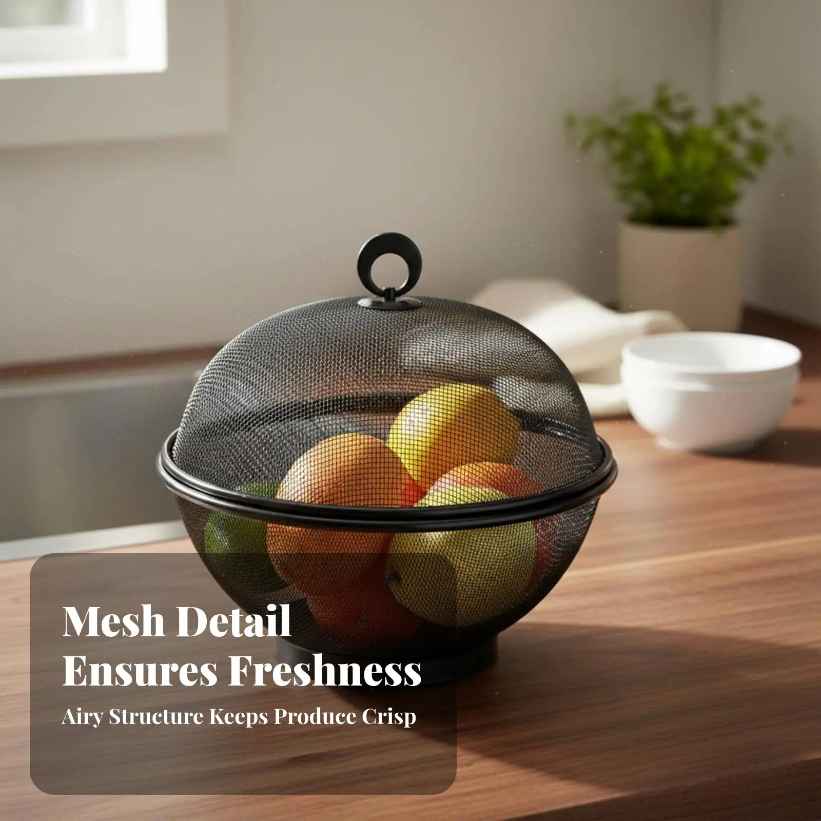 Mesh Fruit Basket with Lid Versatile Food Cover Basket Vegetable Storage Bowl Easy to Clean Kitchenware Stylish Design