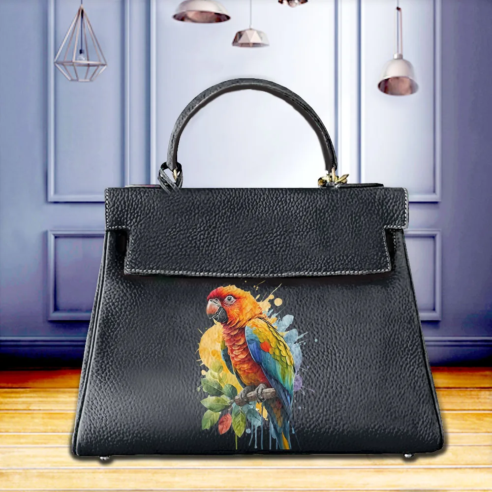 Parrot Individual Print Graffiti Handbags Women Handbag and Purses Flower Greatest Fashion Accessories Popular Real Leather