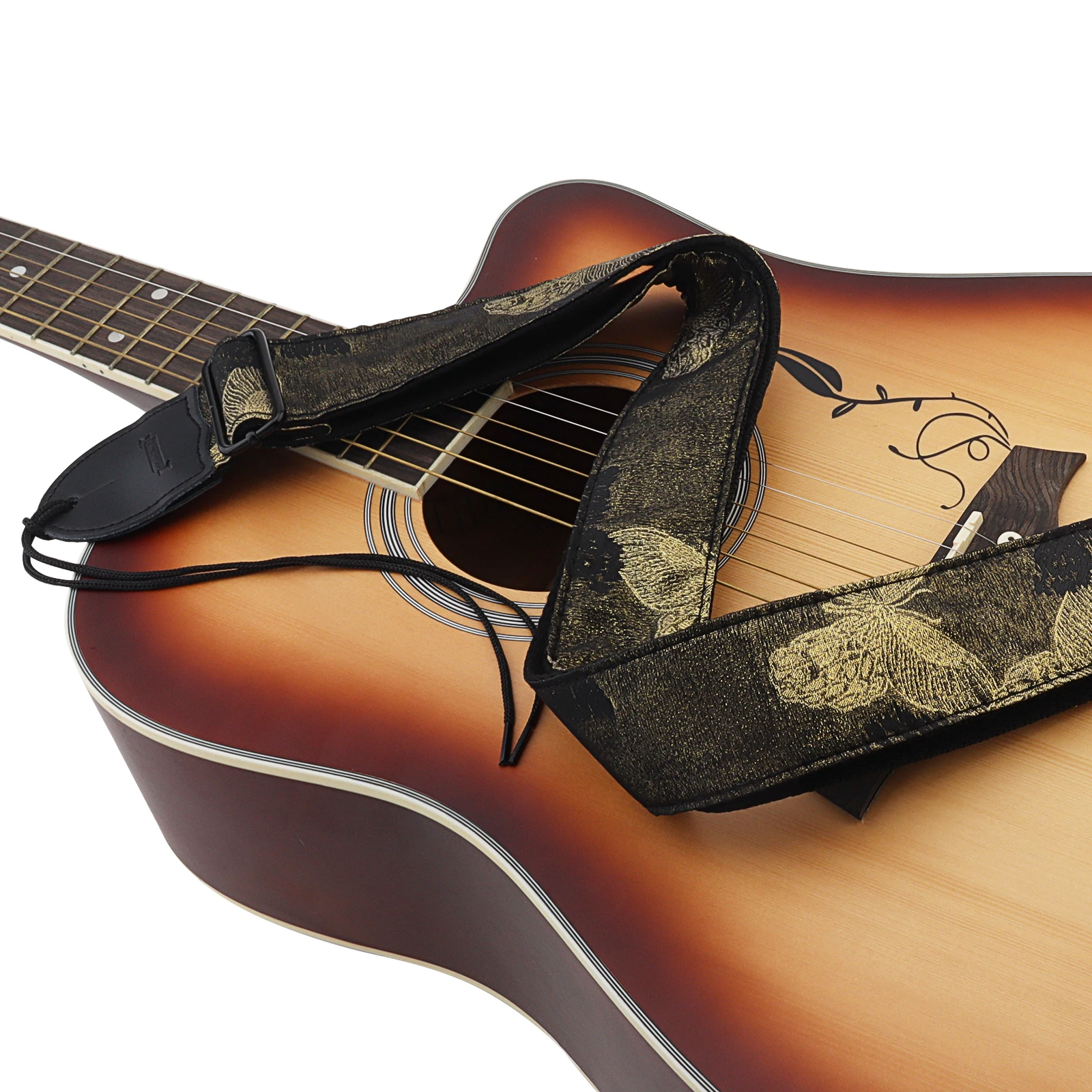 Embroidered Butterfly Guitar Strap for Acoustic Electric Guitar Bass Genuine Leather Ends Adjustable 80-144cm Shoulder Strap