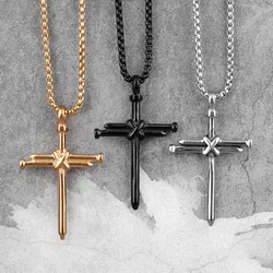 Stainless Steel Religion Cross Nails Men Necklaces Pendants Chain Punk for Boyfriend Male Jewelry Creativity Gift Wholesale