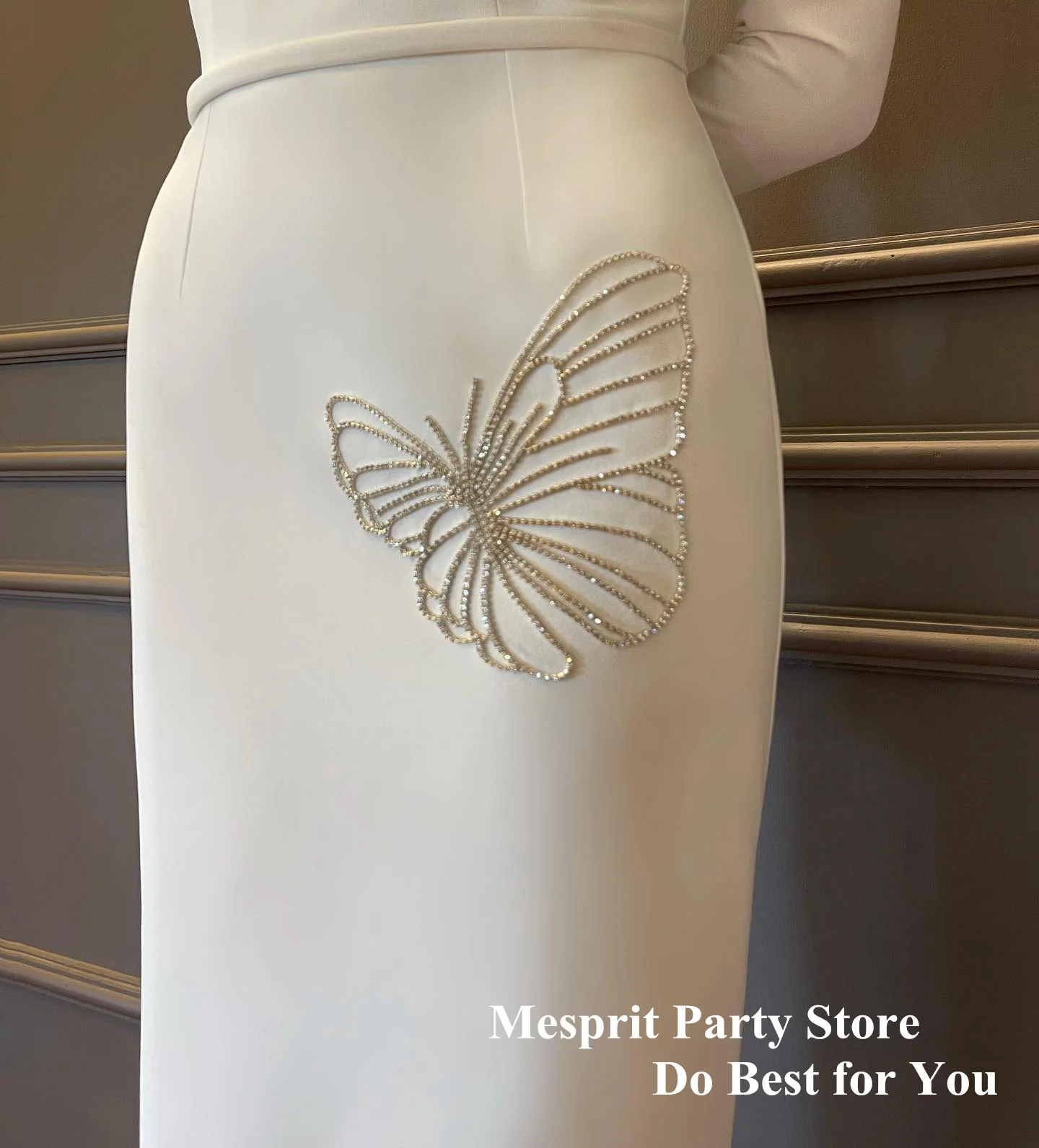 Sexy Ivory Evening Dress Boat Neck Customized Beading Butterfly Tea Length Straight Cocktail Party Gown Formal Prom Dresses