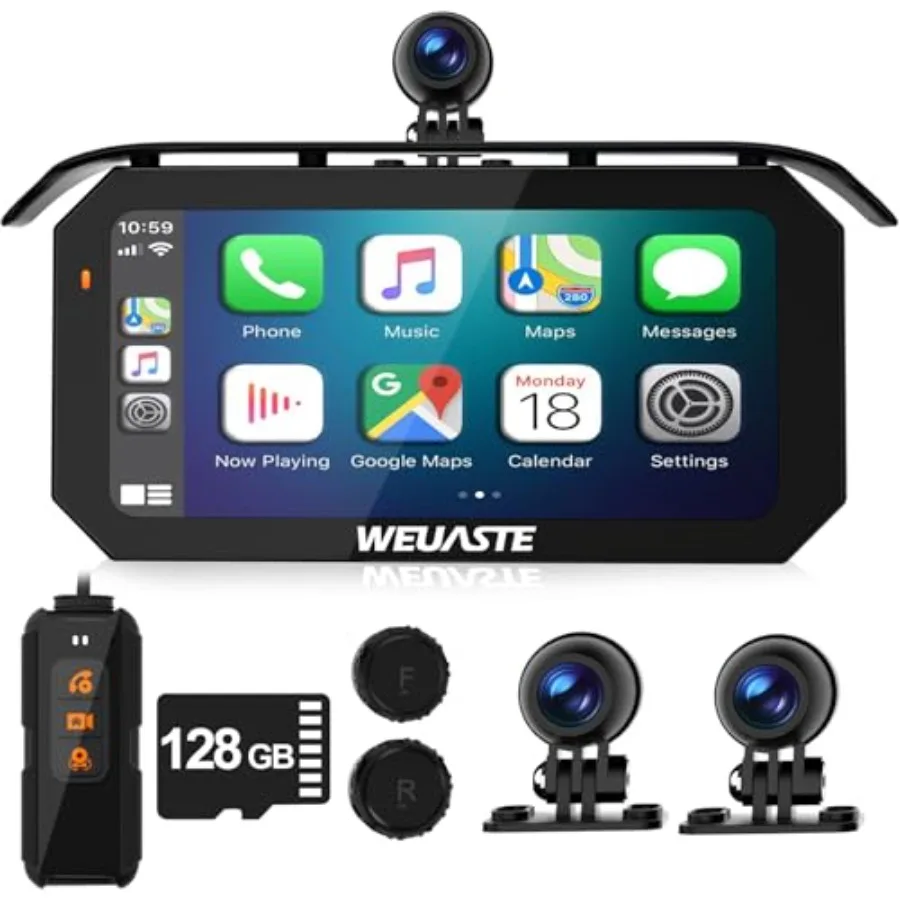 

Motorcycle CarPlay Head Unit: 6.25' Waterproof Touchscreen with Dash Cam, TMPs, GPS Navigation, Wireless Android Auto, Siri Goo