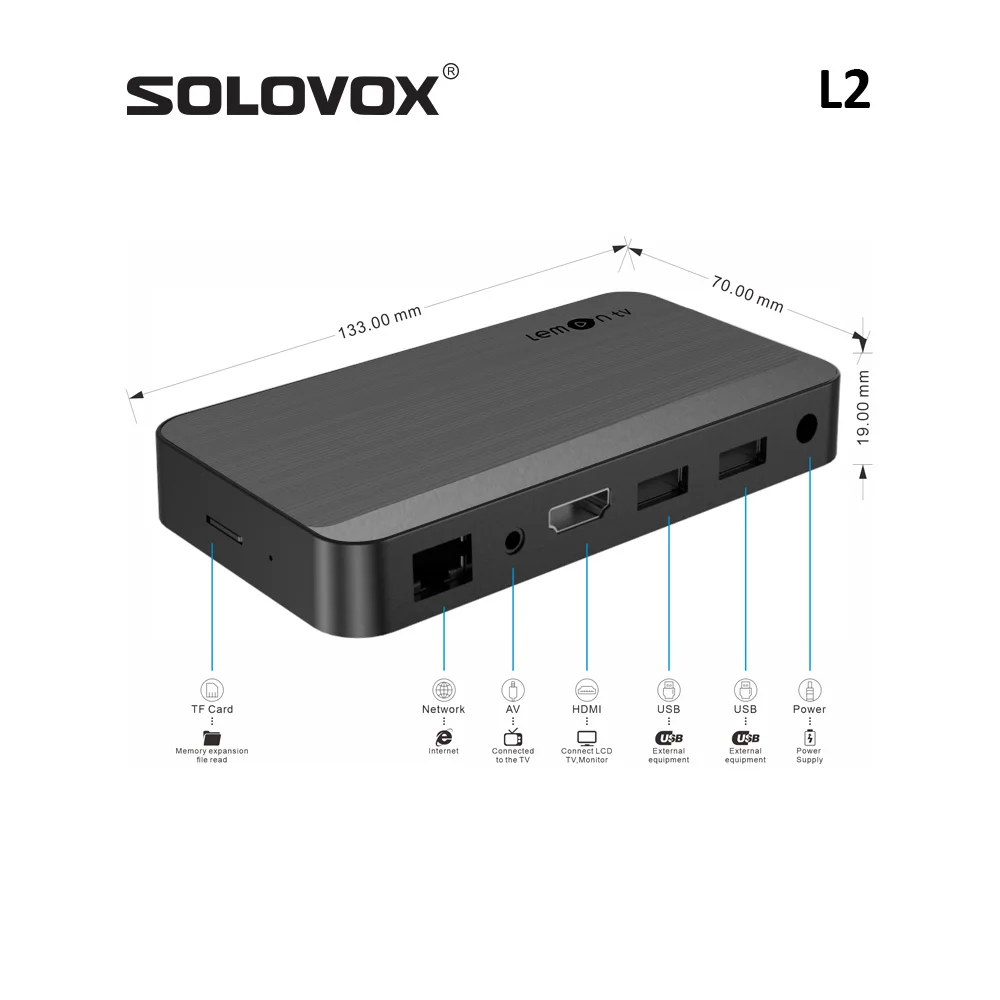 SOLOVOX 2024 L2 Android 12 Smart TV Box يدعم WiFi6 Bluetooth 5 التحكم الصوتي Stalkerid YouTube 4K الأدوات الوسطى LemonTV