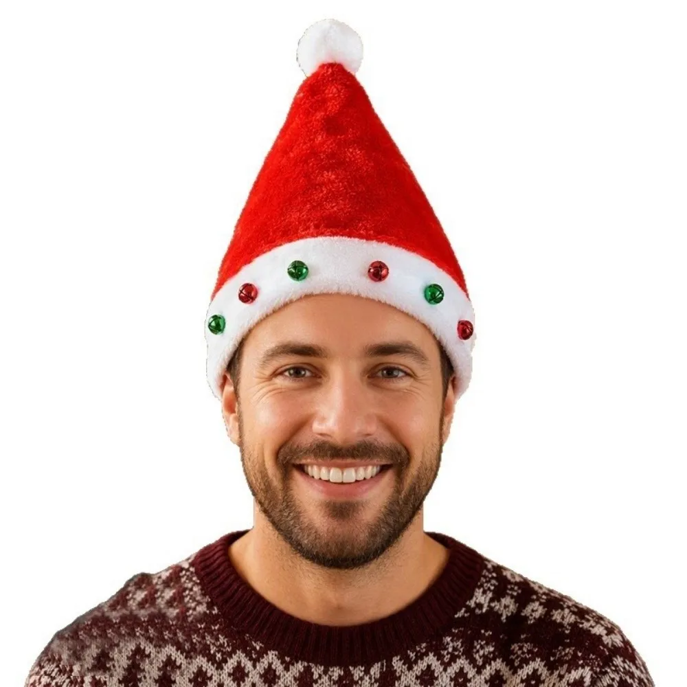 Multi Colored Red Christmas Hat Funny with Sewn Bells Fur Xmas Cap Interactive Design Lightweight Santa Hat Holiday Headwear