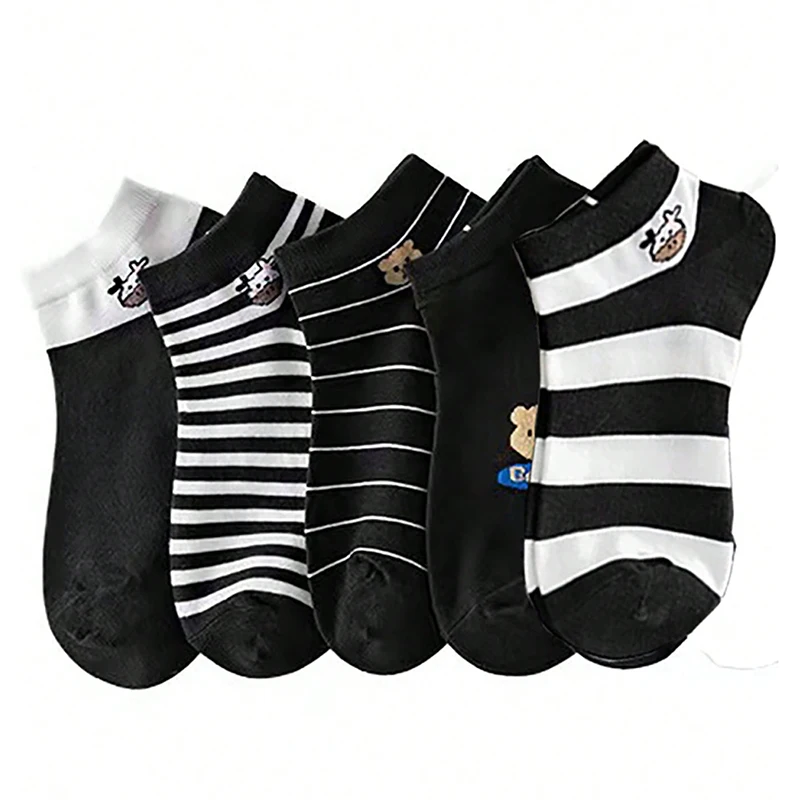 10 Pairs Cow Print Socks For Women Summer Short Cartoon Ankle Socks Set Cute Shallow Mouthed Breathable Girls Foot Calze