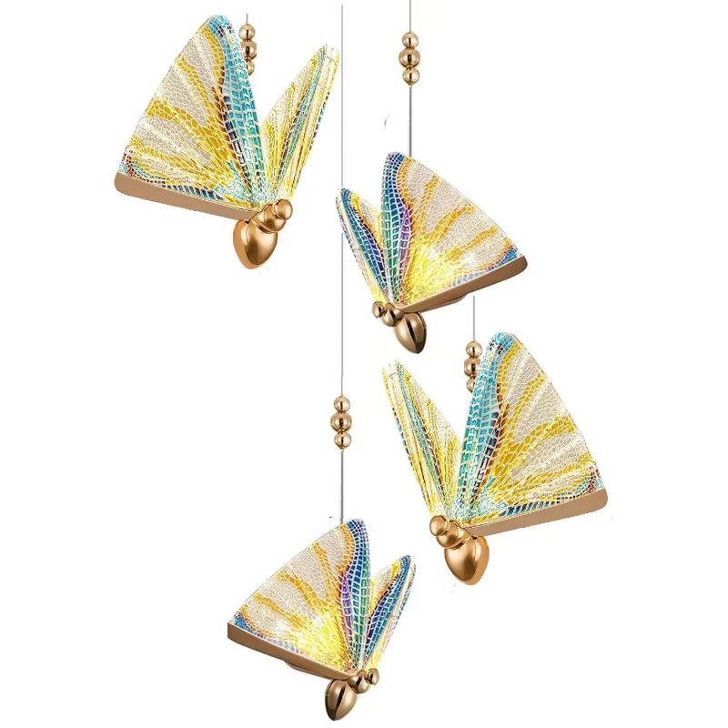 Butterfly Chandelier Creative Acrylic Ceiling Lighting Fixtures Living Room Stair Decoration Light Emitting Diode