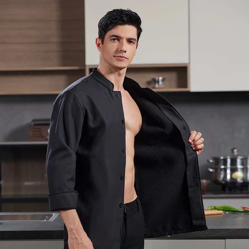 Chef Mantel Männer Einreiher Winter Dicke Samt Koch Kleidung Lange Ärmeln Arbeitskleidung Restaurant Backen Uniform Jacke Küche