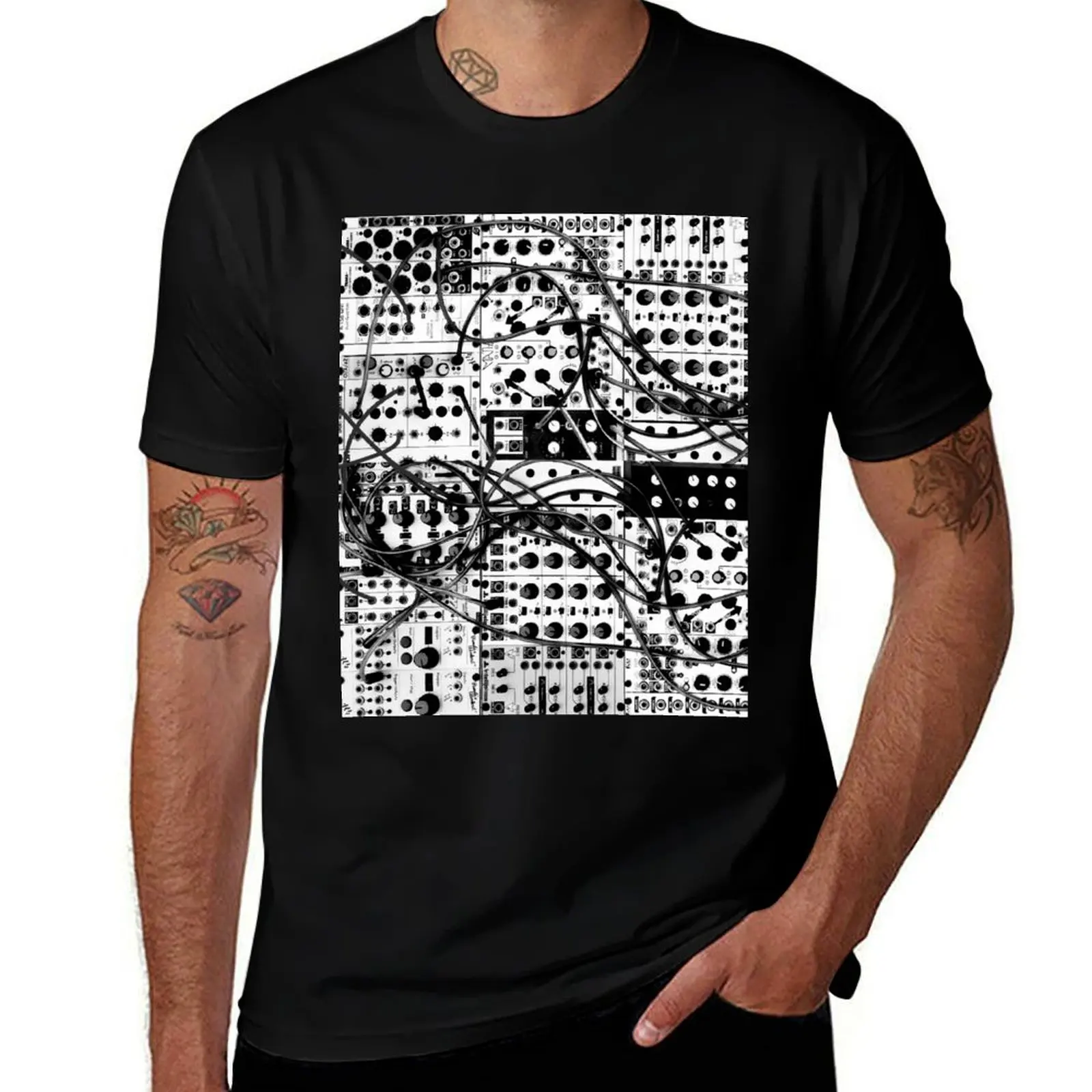 analog synthesizer modular system - black and white illustration T-Shirt Gym Exercise Short Sleeve T-Shirt