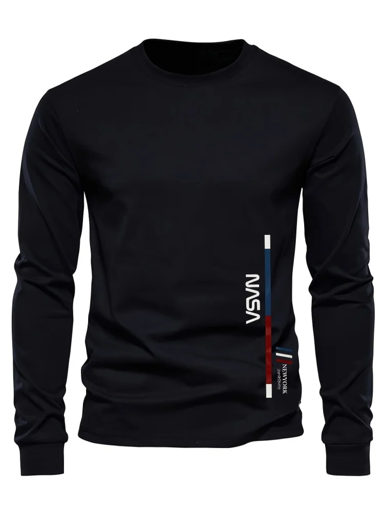 

Minimalist Men's Long-sleeve Sports Shirt SVN Letter Print Elastic Round Neck Long Sleeve Outdoor Casual and Sports Style Top