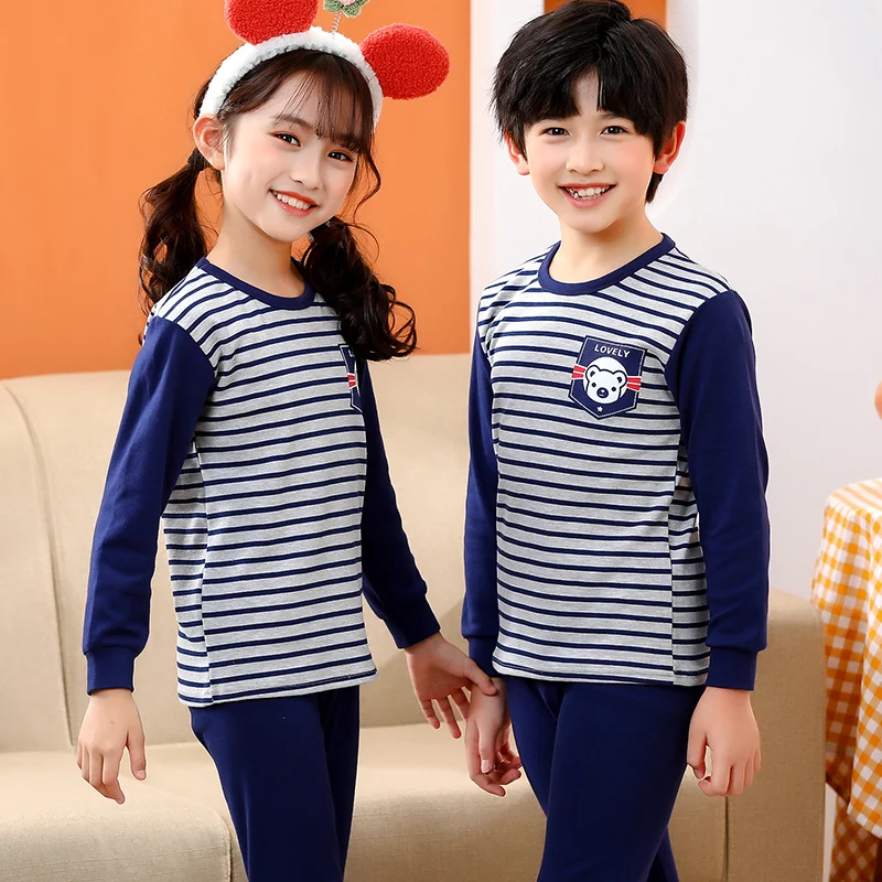 2-piece set boys cartoon dinosaur print loungewear set spring and autumn pure cotton boys pajamas children's thermal underwear