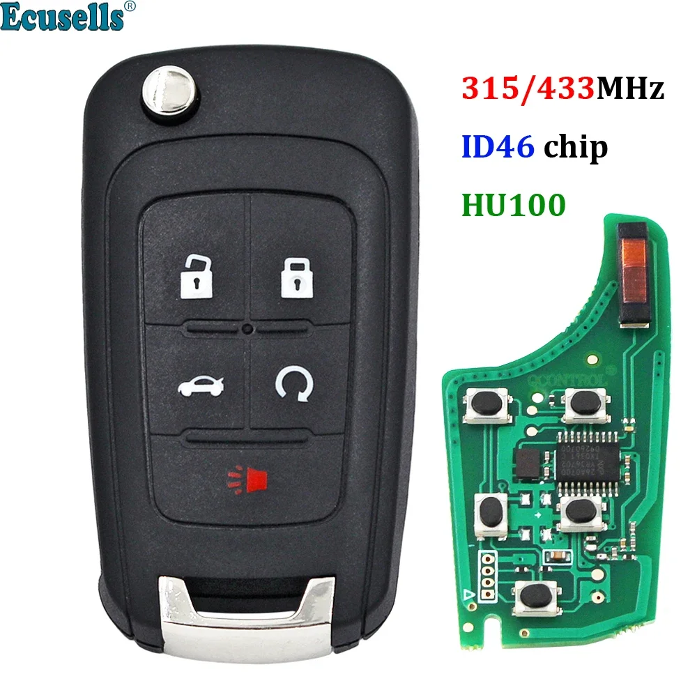 

4+1/5 Button Remote Key Fob 315mhz 433mhz with ID46 Chip for Chevrolet Impala Equinox Cruze Sonic Malibu Camaro HU100 Uncut