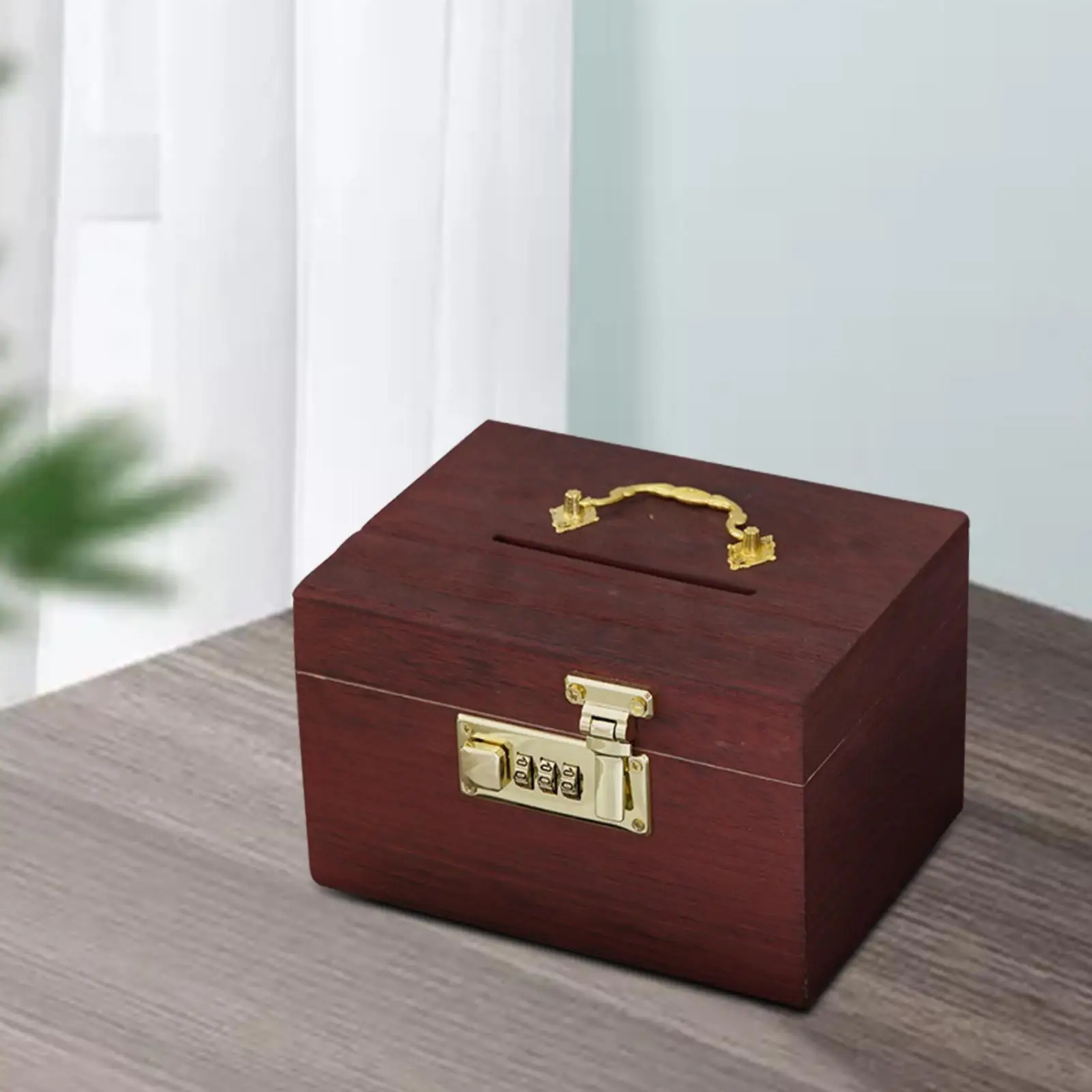 Vintage Style Treasure Storage Box Piggy Bank Organizer Wooden Treasure Chest Box Decorative Wood Storage Case with Lock