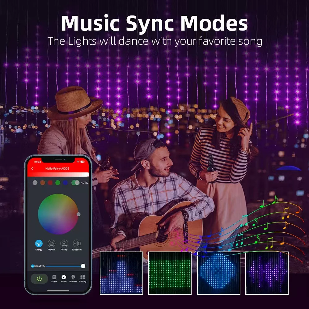 DIY Ambient Light DIY Picture Display Music Synchronization Curtain Lamp APP Control String Light for Christmas Holiday Party