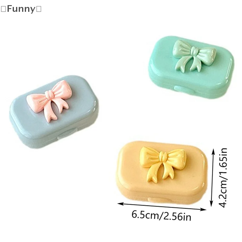 

〔Funny〕Candy Color Contact Lenses Box Bow Portable Contact Lens Case With Tweezer Remover Tool Stick Set For Travel Kit Holder