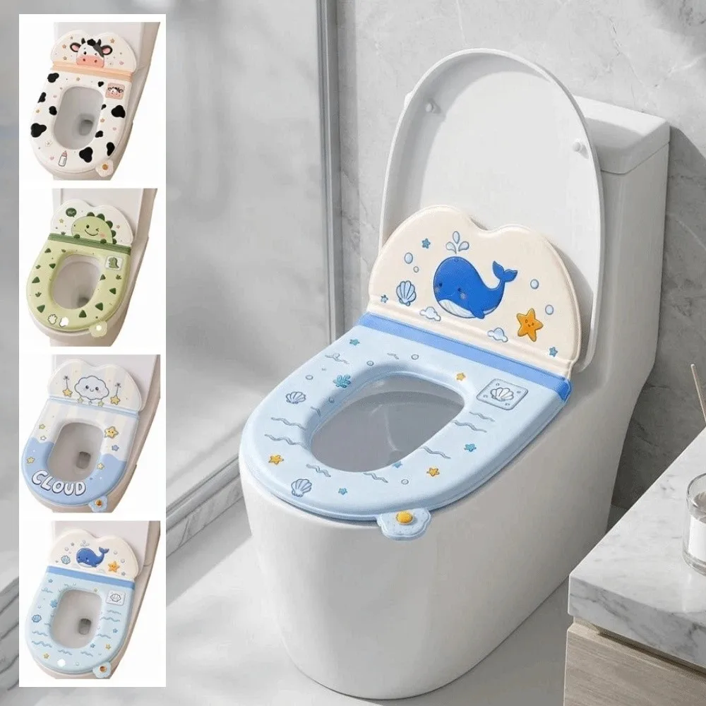 Universal Fit Cartoon Toilet Seat Protector Non-Slip Waterproof Toilet Seat Mat Soft with backrest Toilet Seat Cushion Home