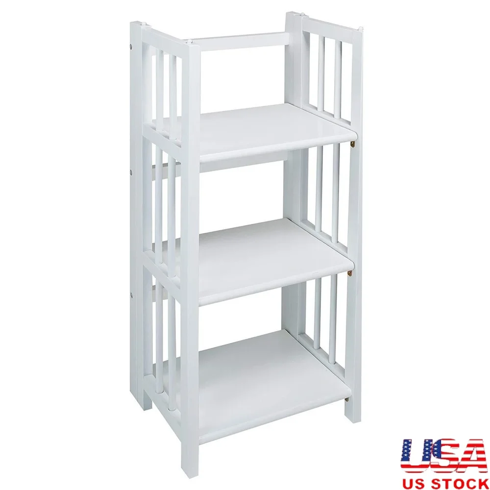 

Folding 3 Shelf Bookcase Durable Wood Storage Organizer Home Office Apartment Lightweight Design