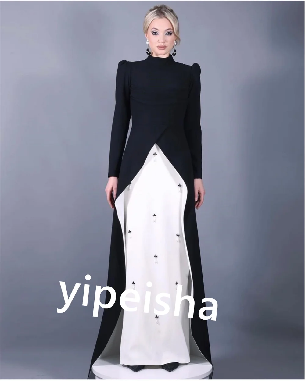 CustomizedJersey Pleat Prom Sheath High Collar Bespoke Occasion Gown Long Dresses