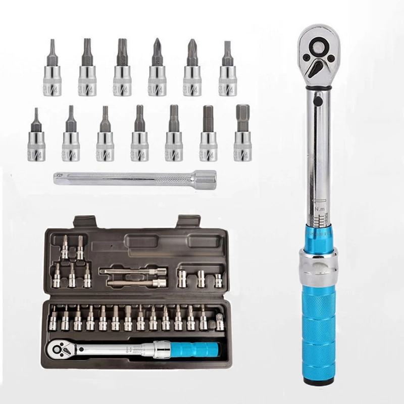 

1/4" Bike Torque Wrench Allen Key Tool Socket Spanner Set Cycling Tool Bicycle Repair Kit Torque Wrench Set 2-24Nm/2-14Nm