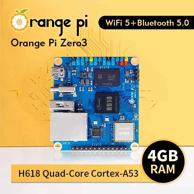 Orange Pi Zero 3 1G/2G/4G RAM Allwinner H618 Quad Core Cortex-A53 64bit Dual Band WiFi5 + BT 5.0Support Android Debian Ubuntu OS