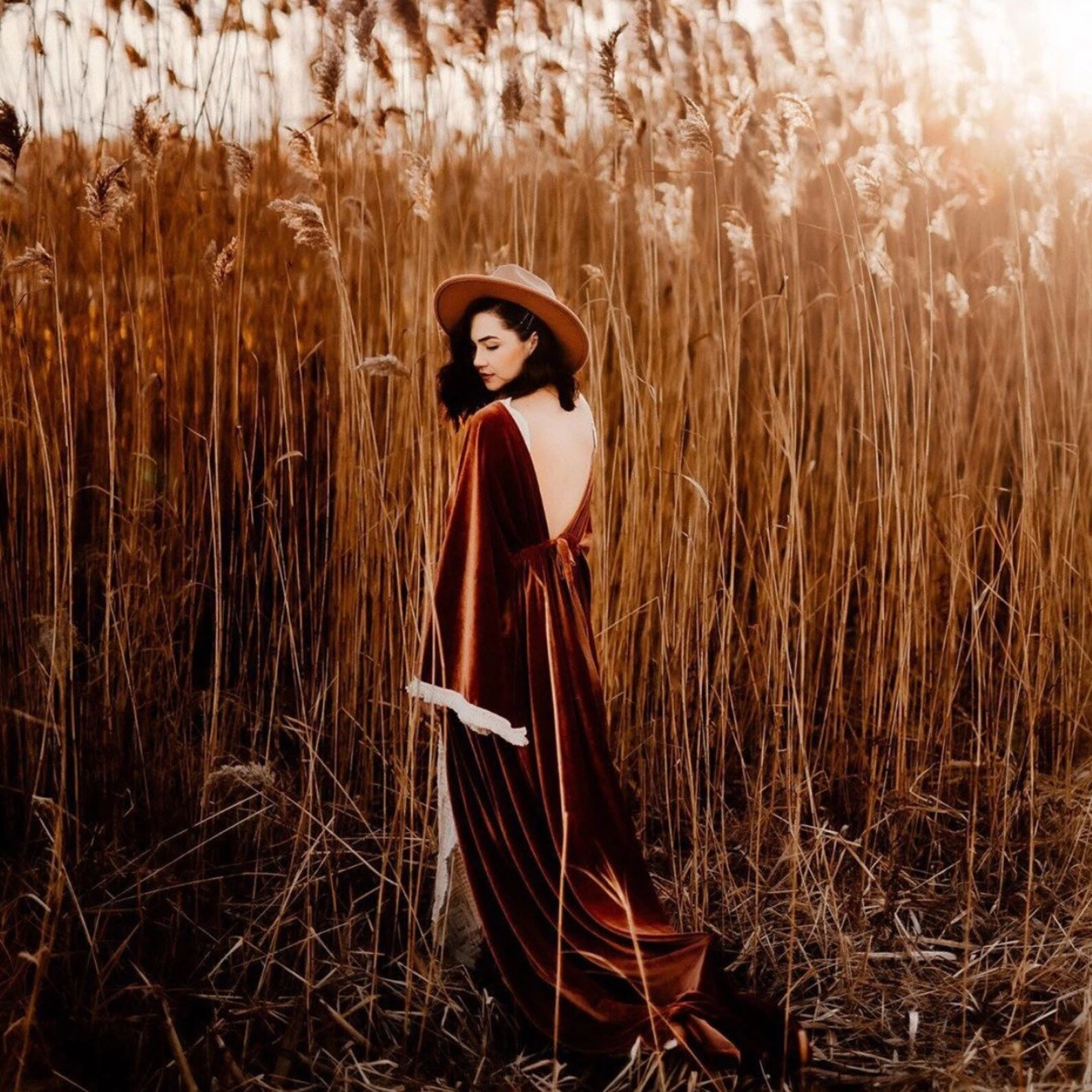 2025 Winter Velvet Boho Maternity Dress For Photo Shoot Bohemian V-neck Pregnancy Photography Props Long Dress
