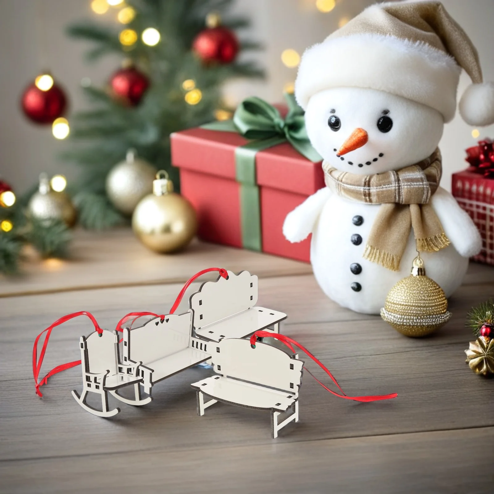 

5pcs Sublimation Bench Blank Heat Transfer Chair Ornament Christmas Tree Hanging Wooden Diy Chair Decoration Unfinished