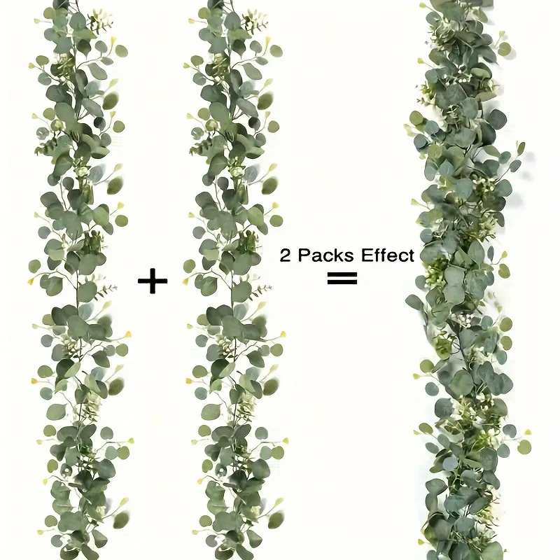 1 Uds. 2 uds. Guirnaldas de eucalipto y sauce artificiales verdes, enredaderas de plantas artificiales de 70 pulgadas de largo con delicadas flores blancas