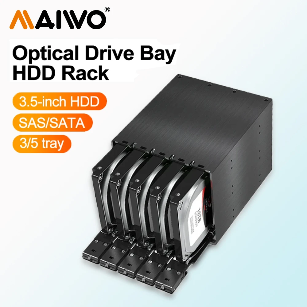 

MAIWO 3/5 Bay 3.5 Inch SAS/SATA HDD Enclosure Optical Drive Hard Disk Case 5.25 To 3.5 Inch Extraction Tray Desktop Computer Box