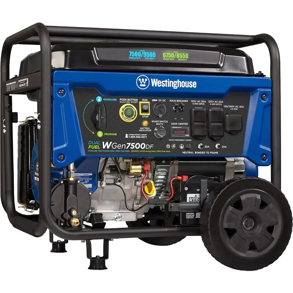 9500 Peak Watt Dual Fuel Home Backup Portable Generator, Remote Electric Start, Transfer Switch Ready, Gas & Propane Powered