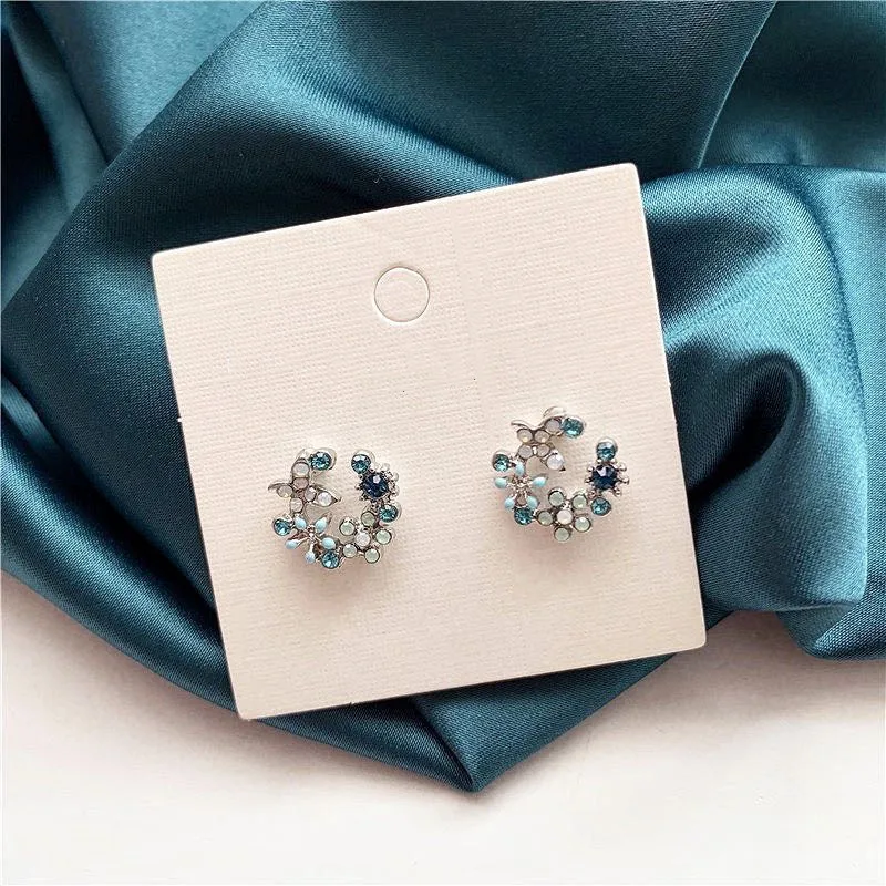 Korean Simple Fashion Fresh Personality Garland Cute Stud Earring Drip Oil Circle Crystal Flower Earrings Wholesale For Women