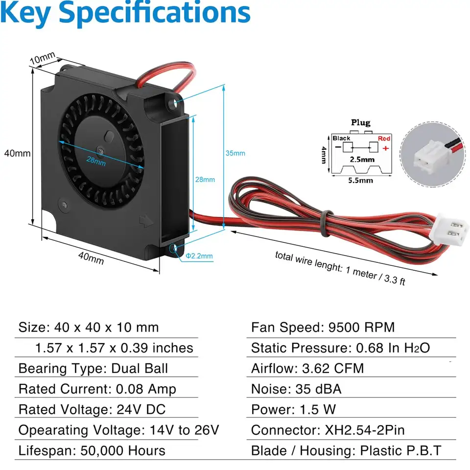 مروحة تبريد محدثة Creality Ender 3 من 1 إلى 5 قطع، مروحة نفخ 4010 بقدرة 24 فولت، مقاس 40x40x10 مم لمجموعة Ender 3/Pro/V2 وEnder 5/6 - 6