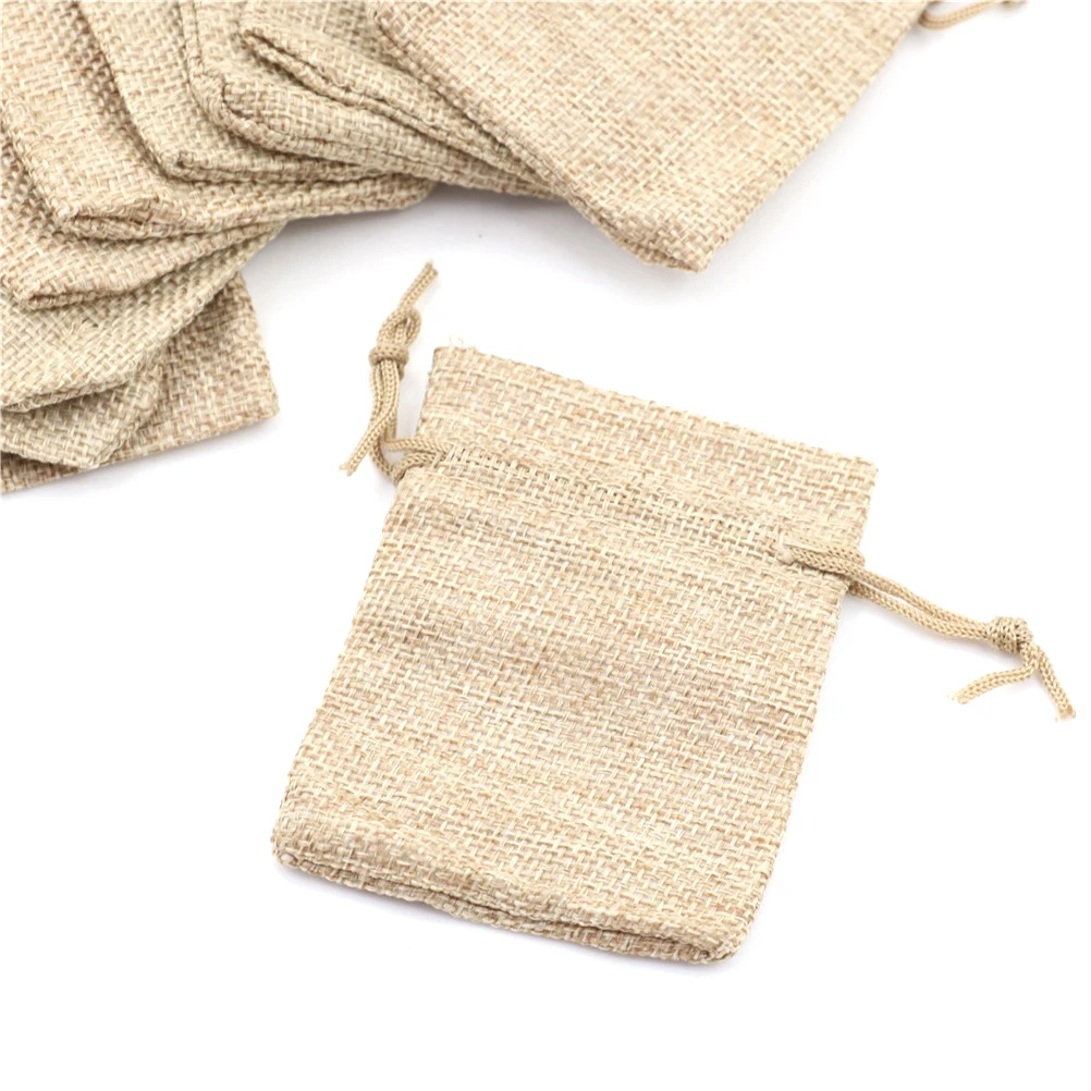 10pcs/lot 7x9cm Drawstring Bag Fashion Small Burlap Jute Sack Linen Pouch Bag Wedding Supplies