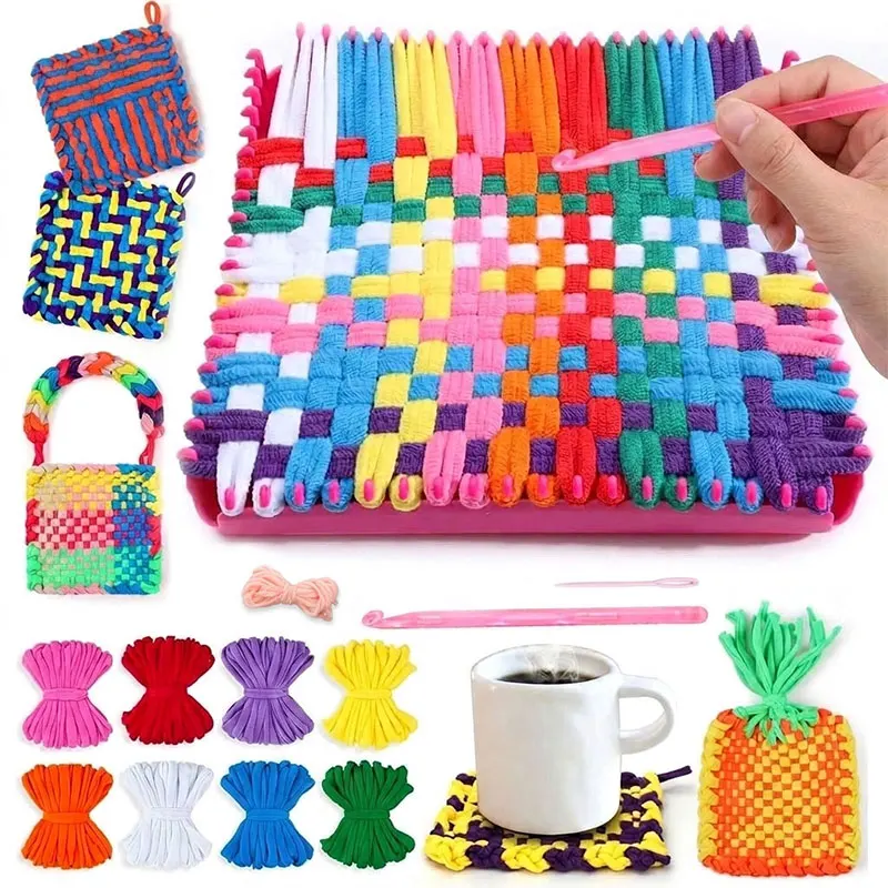 Kit de Telar para Tejer, Manualidades DIY para Niños, Adultos y Principiantes, Regalos Ideales, Telar Fácil para Hacer Posavasos, Actividad de Tejido con Lazos