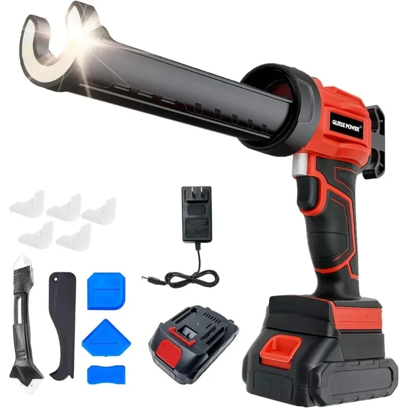 

Cordless Caulk Gun, 21V Electric Caulking Gun Battery Powered with 2 Batteries & Charger & LED Light, 4 Adjustable Speeds