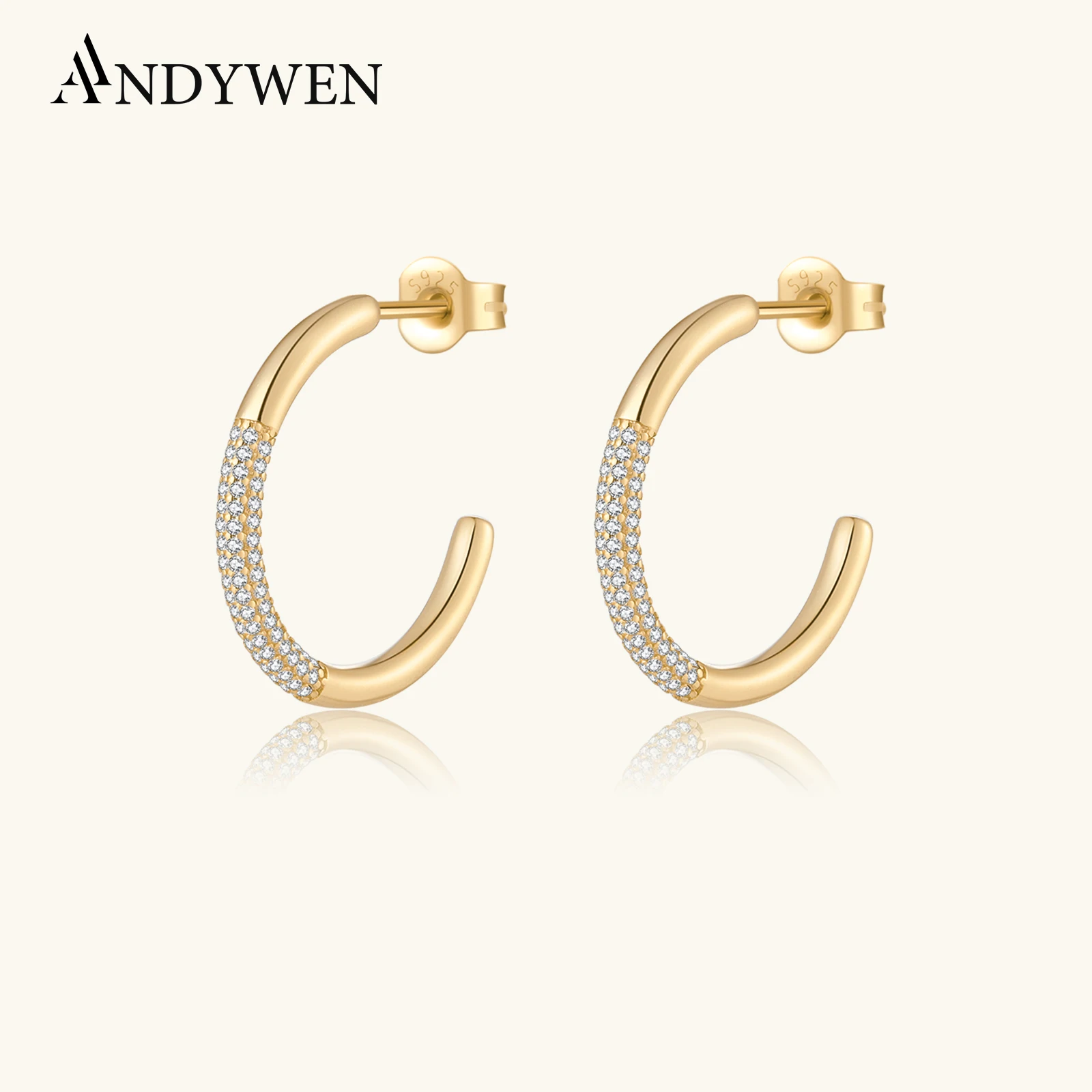 

ANDYWEN New 925 Sterling Silver Gold Lapse Gold Hoop Rock Glam Pack Circle Earring Women Clips 2023 Wedding Fine Jewelry