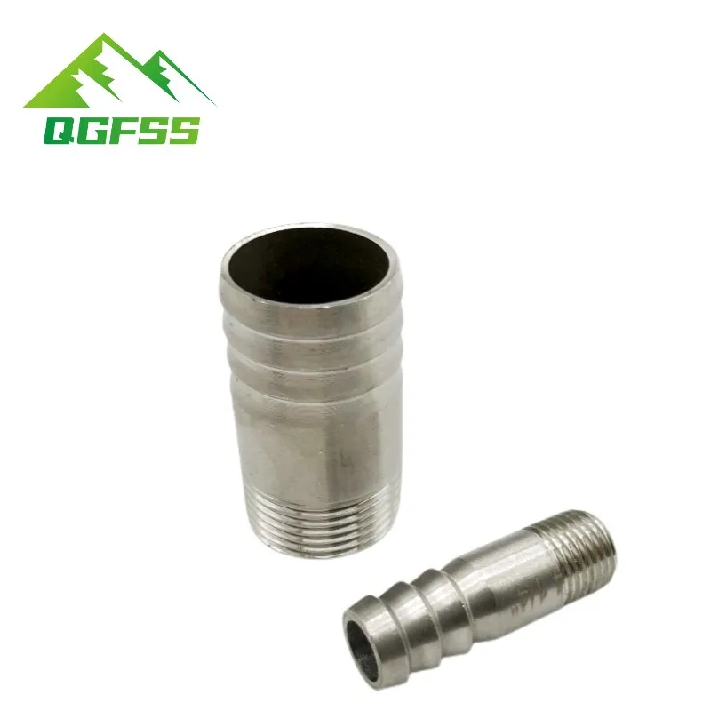 Polished 1/4\'\' - 2\'\' BSP Male Thread + Barbed 304 Stainless Steel Fitting SS304 Coupling Straight Water Hose Pipe Connector