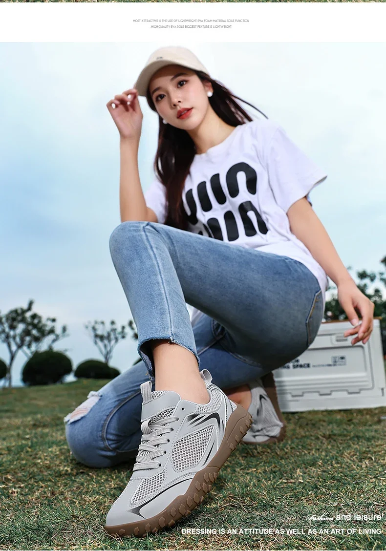 Women's Lightweight Breathable Mesh Hiking Trainers White_voghion.com