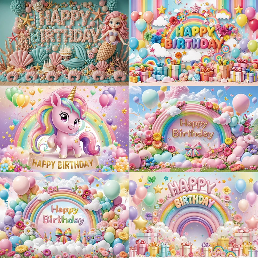 

MOON.QG Unicorn Rainbow Background Photography Birthday Party Mermaid Fairy Tale Photozone Backdrop Child Studio Photocall Props