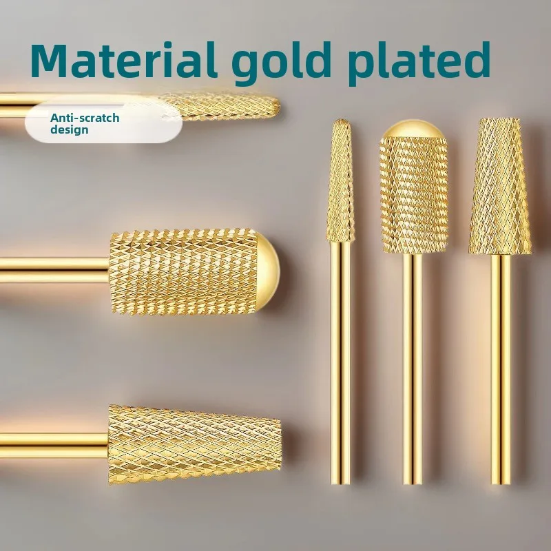 2026 Three Pcs Tungsten Steel Nail Drill Bit Gold Cylinder Round Head Gel Remover Manicure Tool