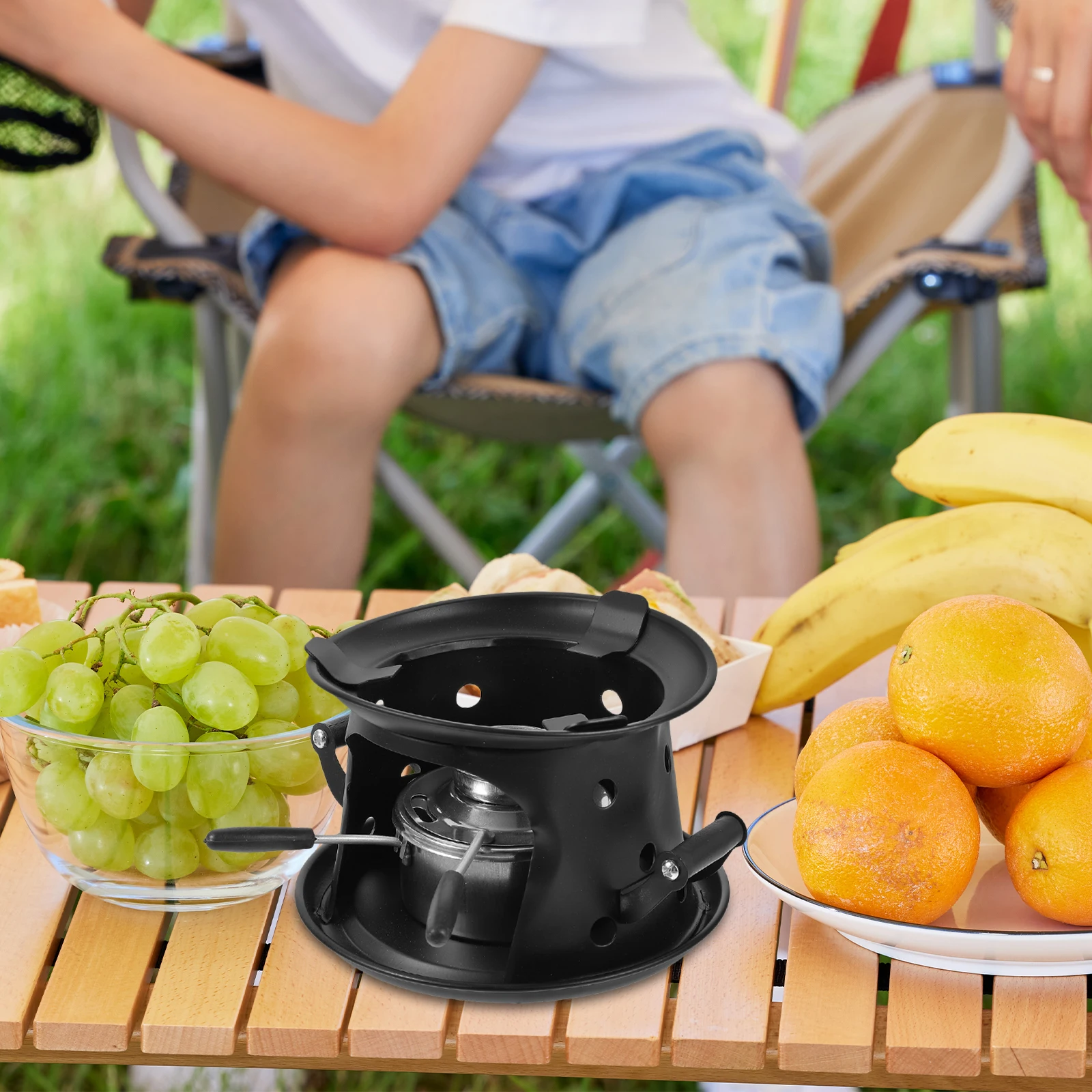 

Portable Hot Pot Stove 14cm Thick Base Stainless Steel Camping Supplies Outdoor Cooking Alcohol Burner Stove Travel Wok Flame
