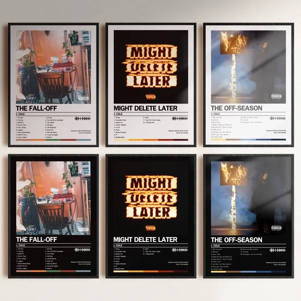 Póster de J Cole The Fall-Off, portada del álbum, canciones, música, rap, pegatina de papel impermeable para pared, decoración del hogar para sala de estar